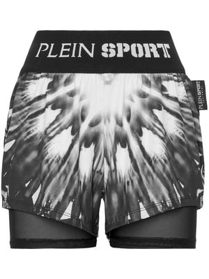 Plein Sport logo-waistband graphic-print shorts - Black