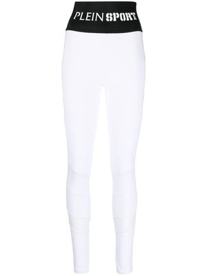 Plein Sport logo-waistband high-waisted leggings - White