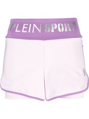 Plein Sport logo-waistband jogging shorts - Purple