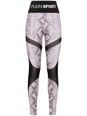 Plein Sport logo-waistband snakeskin-print leggings - Neutrals
