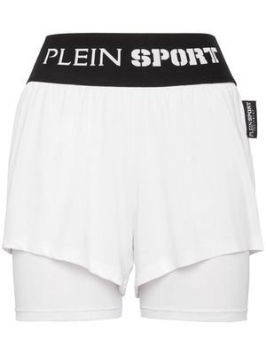 Plein Sport logo-waistband tennis shorts - White