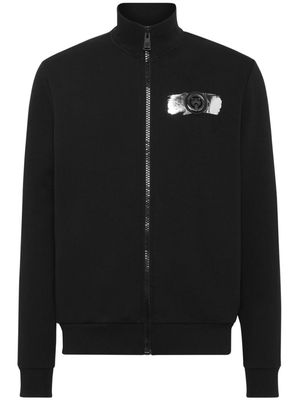 Plein Sport metallic-detail cotton-blend track jacket - Black