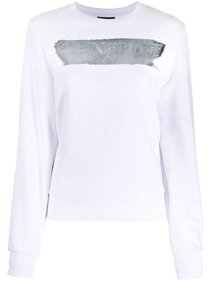 Plein Sport metallic logo-print cotton sweatshirt - White