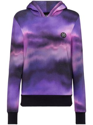 Plein Sport painterly-print cotton hoodie - Purple