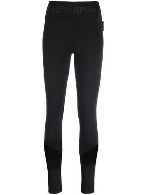 Plein Sport ribbed-panelled cotton leggings - Black