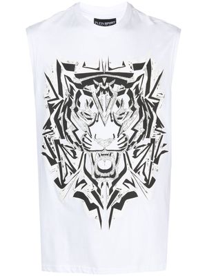 Plein Sport Thunder Tiger cotton tank top - White