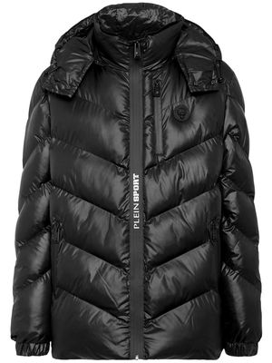 Plein Sport tiger-embroidered quilted coat - Black