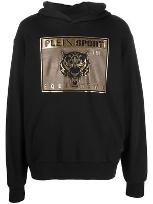 Plein Sport tiger-head logo-print hoodie - Black