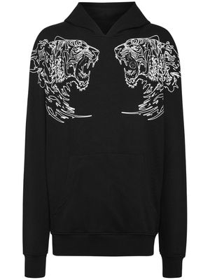 Plein Sport Tiger logo-print cotton hoodie - Black