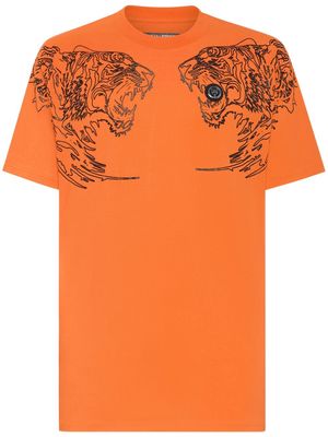 Plein Sport tiger-print cotton T-shirt - Orange