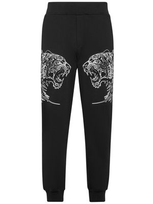Plein Sport tiger-print cotton track pants - Black