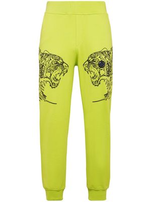 Plein Sport tiger-print cotton track pants - Yellow