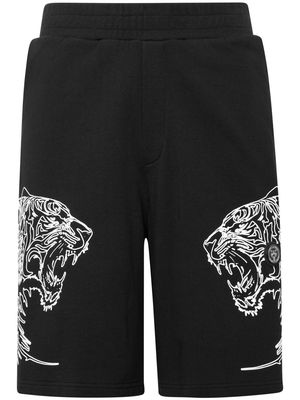 Plein Sport tiger-print cotton track shorts - Black