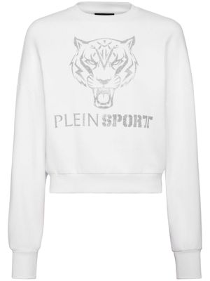 Plein Sport tiger-print cropped sweatshirt - White