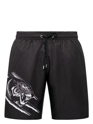 Plein Sport tiger-print drawstring swim shorts - Black
