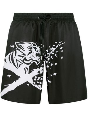 Plein Sport tiger-print swim shorts - Black