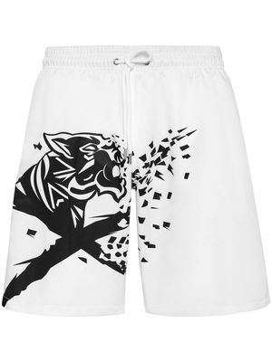Plein Sport tiger-print swim shorts - White