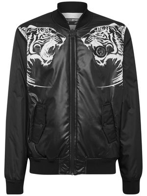 Plein Sport tiger-print zipped bomber jacket - Black