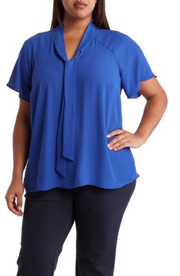 Pleione Tie Neck Woven Top in Cobalt