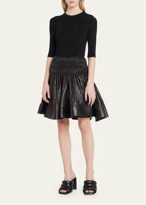Plonge Leather Smocked Skirt
