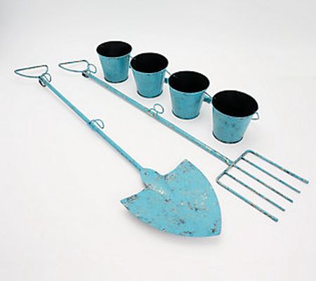 Plow & Hearth Set of 2 Garden Tool Wall Art w/Bucket Planters
