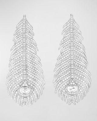 Plume de Paon Diamond Pendant Earrings in 18K White Gold