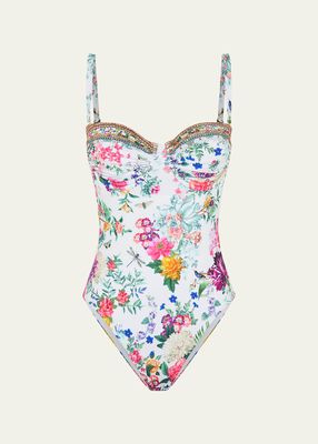 Plumes and Parterres Ruched Cup Underwire One-Piece Swimsuit