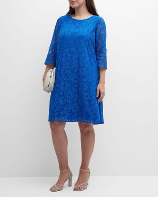 Plus Size 3/4-Sleeve Lined Flora Lace Dress