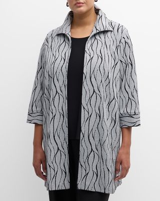 Plus Size 3/4-Sleeve Wave Intarsia Knit Topper