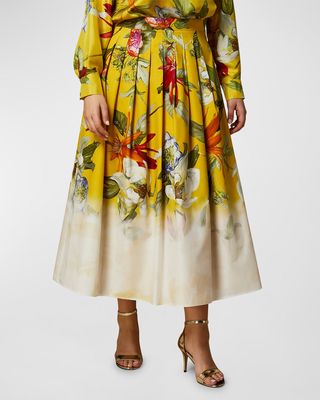 Plus Size Abaco Floral Pleated Midi Skirt