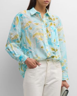 Plus Size Andie Seaweed-Print Cotton Shirt
