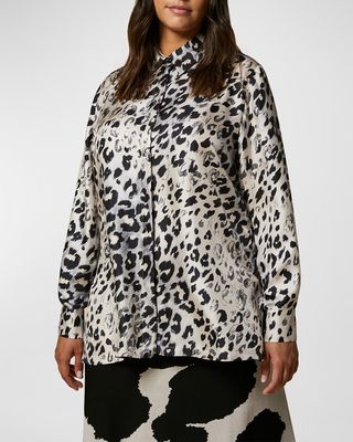 Plus Size Ballata Animal-Print Satin Shirt