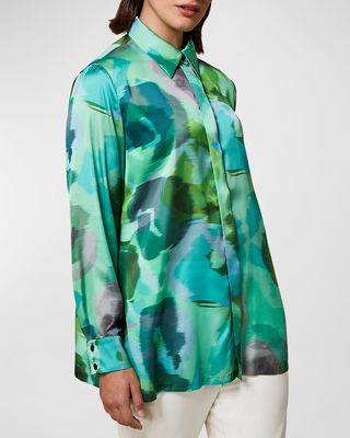 Plus Size Brillare Abstract-Print Satin Shirt