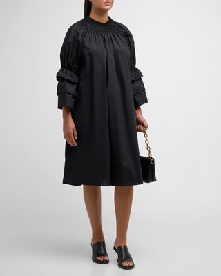 Plus Size Daphne Ruched Ruffle-Cuff Midi Dress