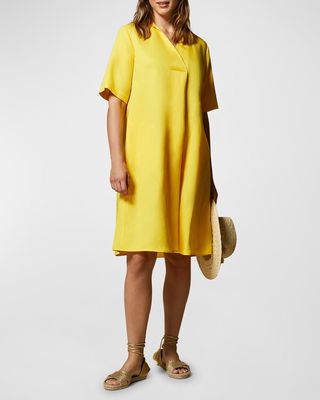 Plus Size Decidere Elbow-Sleeve Linen Midi Dress