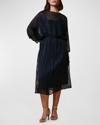 Plus Size Deciso Striped 3/4-Sleeve Midi Dress