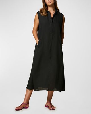 Plus Size Dicitura Sleeveless Linen Midi Dress