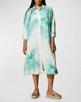 Plus Size Diorama Lace-Print Midi Shirtdress