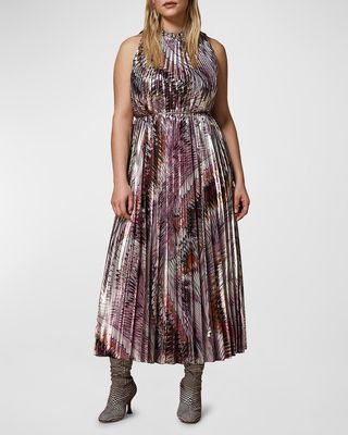 Plus Size Due Pleated Trapeze Midi Dress