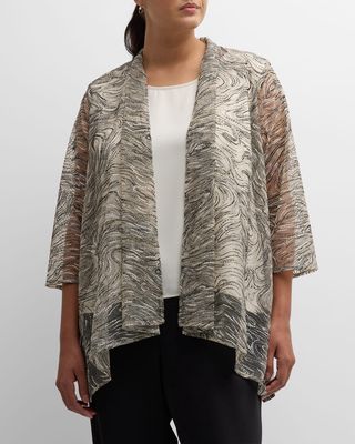 Plus Size Embroidered Sheer Swing Cardigan