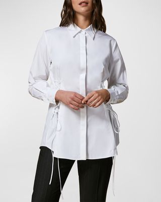 Plus Size Fascia Lace-Up Cotton Poplin Blouse