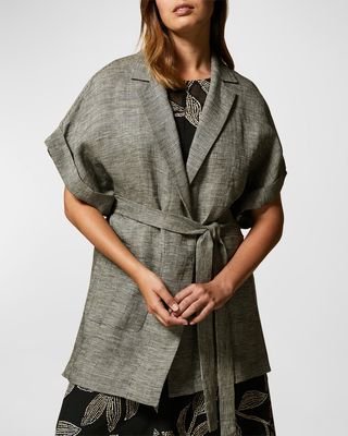 Plus Size Flauto Belted Linen Wrap Tunic