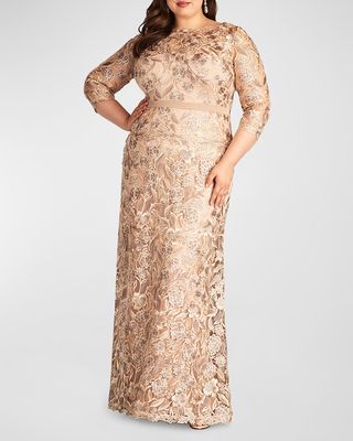 Plus Size Floral-Embroidered Column Gown
