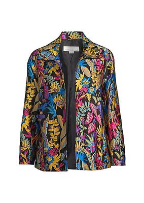 Plus Size Floral Jacquard Easy Jacket