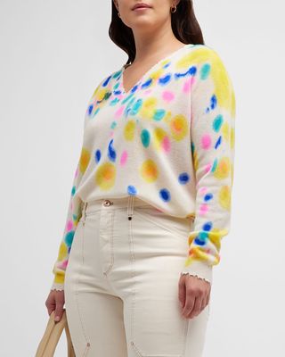 Plus Size Frayed-Edge Tie-Dye Cashmere Sweater