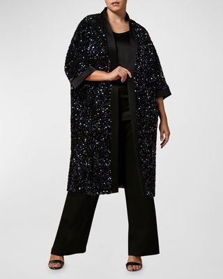 Plus Size Fuoco 3/4-Sleeve Sequin Kimono