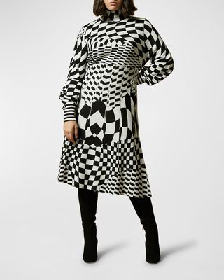 Plus Size Grafico Checkerboard A-Line Dress