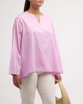 Plus Size Ida Pleated V-Neck Cotton Tunic