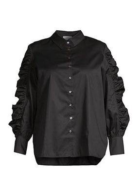 Plus Size Juliana Ruffles Cotton Button-Front Shirt