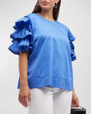 Plus Size Juliette Tiered-Sleeve Cotton Blouse